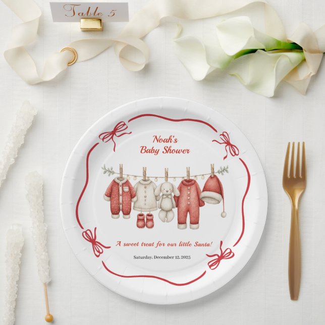 Christmas Baby Shower Boy | Santa Baby Red & White Pappteller (Hochzeit)