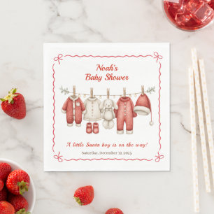 Christmas Baby Shower Boy   Santa Baby Red & White Serviette