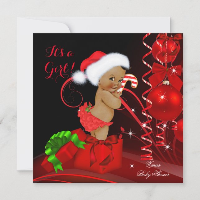 Christmas Baby Shower Girl Red Black Ethnic Einladung (Vorderseite)
