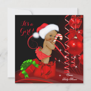 Christmas Baby Shower Girl Red Black Ethnic Einladung
