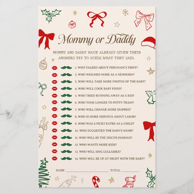 Christmas Baby Shower Guess Mommy or Daddy Game (Vorderseite)