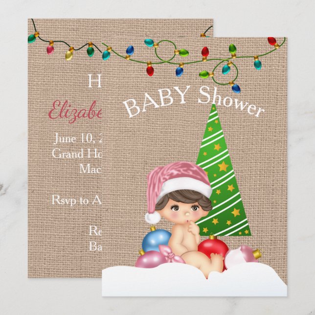 Christmas Baby Shower Invasion Girl Einladung (Vorne/Hinten)