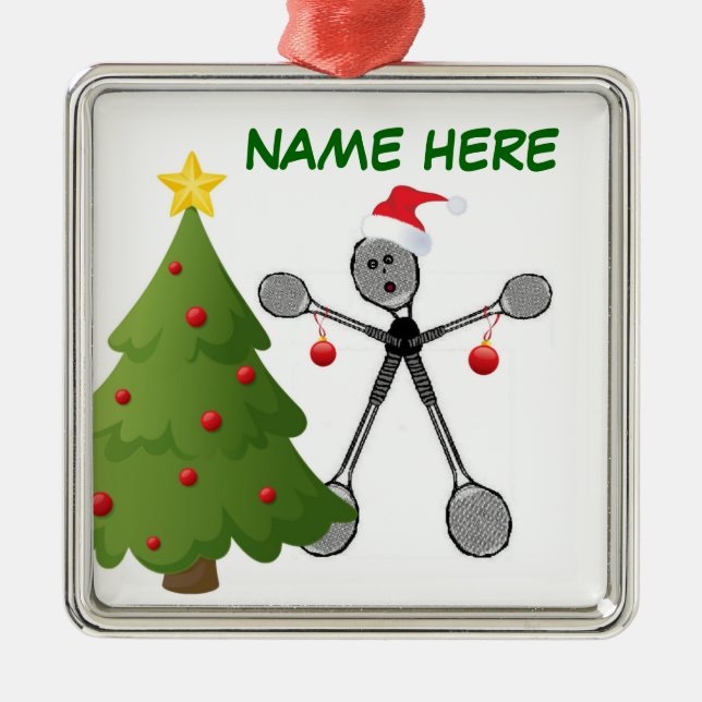 Christmas Badminton Player Silbernes Ornament (Vorne)