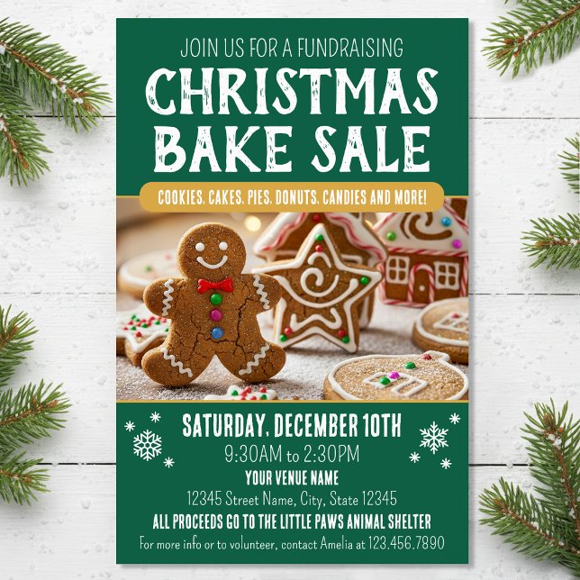 Christmas Bake Sale Festive Holiday Green Business Flyer (Von Creator hochgeladen)