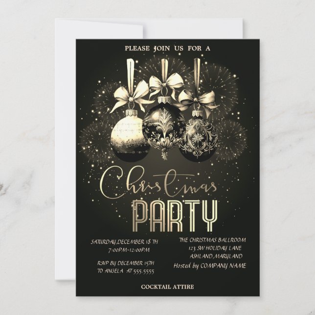 Christmas Ball,Fireworks Black Christmas Company  Einladung (Vorderseite)