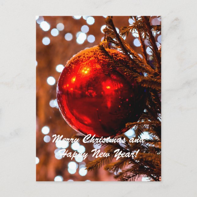 Christmas Ball Red White Feiertagspostkarte (Vorderseite)