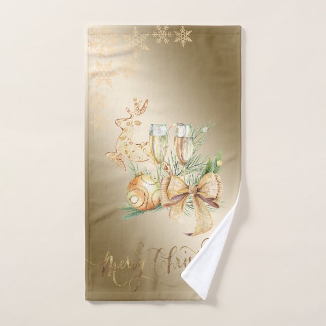 Christmas Ball, Reindeer, Wine Glass, Snowflakes (Serviette à main)