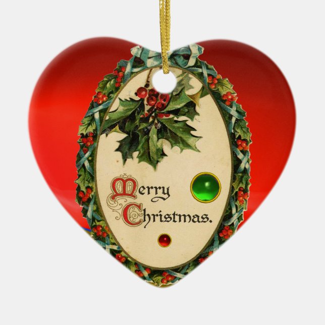 CHRISTMAS BANJO MIT MISTLETOS UND HOLLY BERRIES KERAMIKORNAMENT (Vorne)