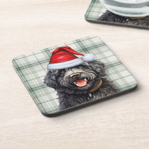 Christmas Barbet Dog Green Kariert Holiday Getränkeuntersetzer
