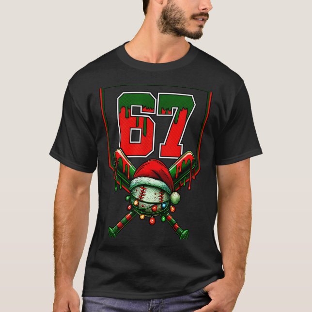 Christmas Baseball Drip Number 67 Player Or 67th B T-Shirt (Vorderseite)