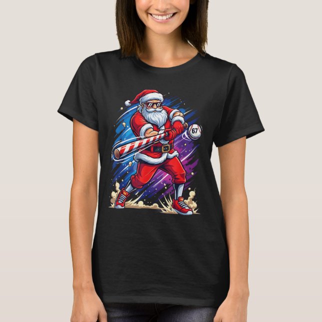 Christmas Baseball Funny Santa Game Day Xmas Boys  T-Shirt (Vorderseite)