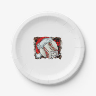Christmas Baseball Leopard Pappteller