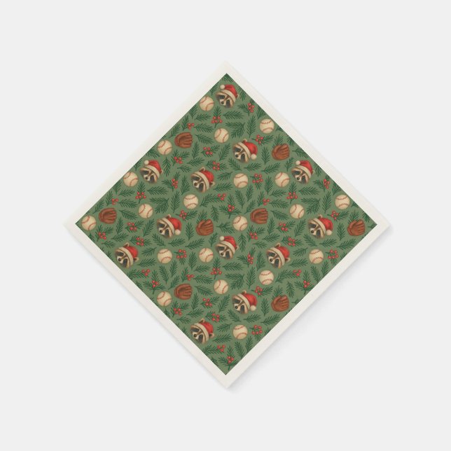 Christmas Baseball Raccoon Pattern Napkins Serviette (Ecke)