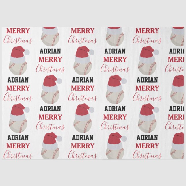 Christmas Baseball Sports Ball Custom Name Seidenpapier (Vorderseite)