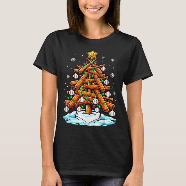 Christmas Baseball Tree Lights Xmas  T-Shirt (Vorderseite)