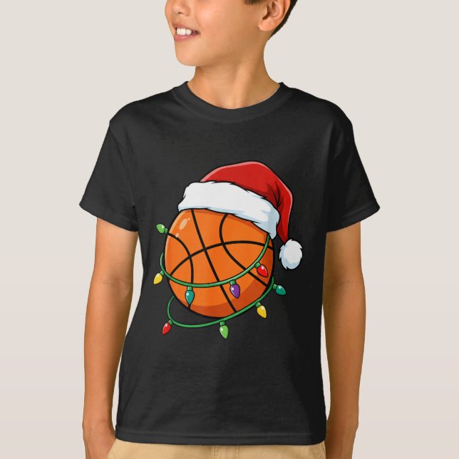 Christmas Basketball Santa Hat Wrapped In Lights H T-Shirt (Vorderseite)