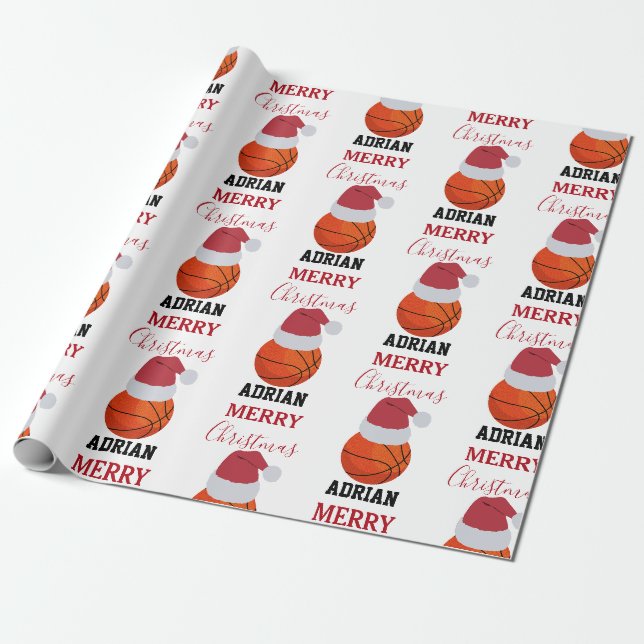 Christmas Basketball Sports Ball Custom Name Geschenkpapier (Ungerollt)