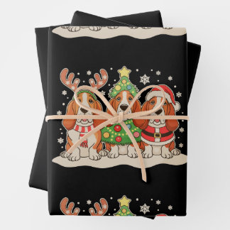 Christmas Basset Hound Santa Hat Reindeer Dog Xmas Geschenkpapier Set