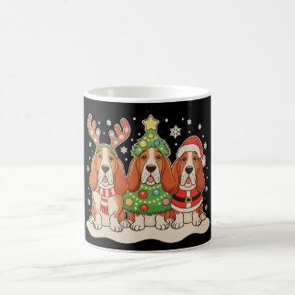 Christmas Basset Hound Santa Hat Reindeer Dog Xmas Kaffeetasse