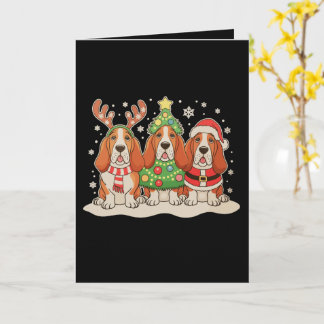 Christmas Basset Hound Santa Hat Reindeer Dog Xmas Karte