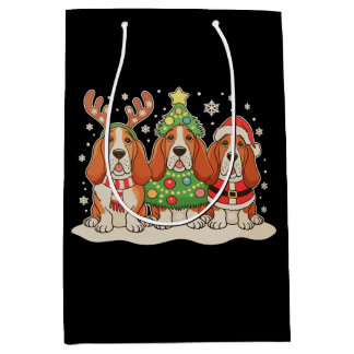 Christmas Basset Hound Santa Hat Reindeer Dog Xmas Mittlere Geschenktüte