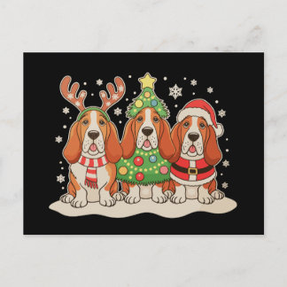 Christmas Basset Hound Santa Hat Reindeer Dog Xmas Postkarte