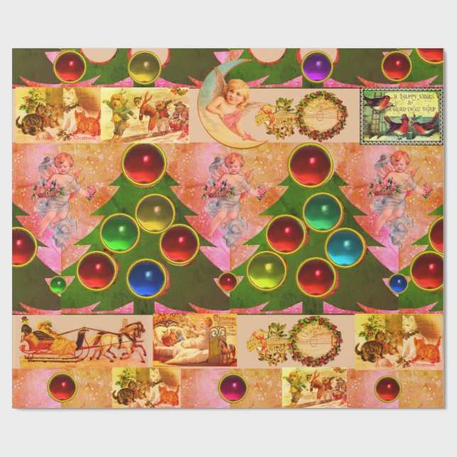 CHRISTMAS BAUM, FARBBALLEN, ANGELN, KINDER GESCHENKPAPIER (Flach)