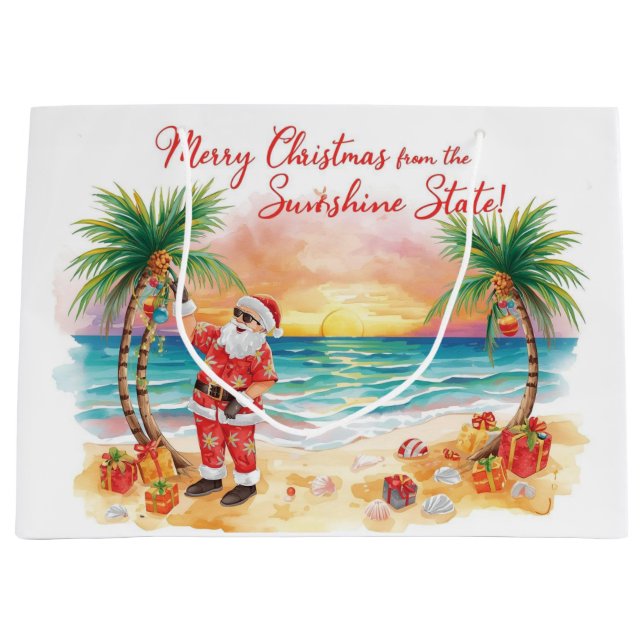 Christmas BBQ Santa at the Beach Florida  Große Geschenktüte (Vorderseite)