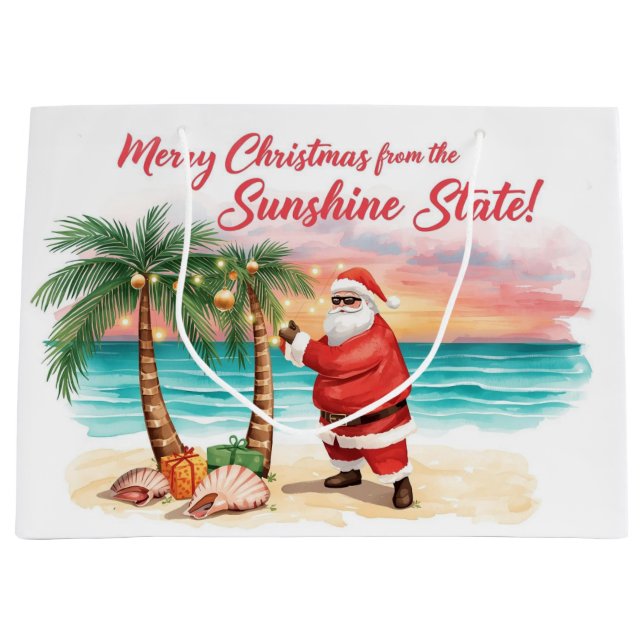 Christmas BBQ Santa at the Beach Florida  Große Geschenktüte (Vorderseite)