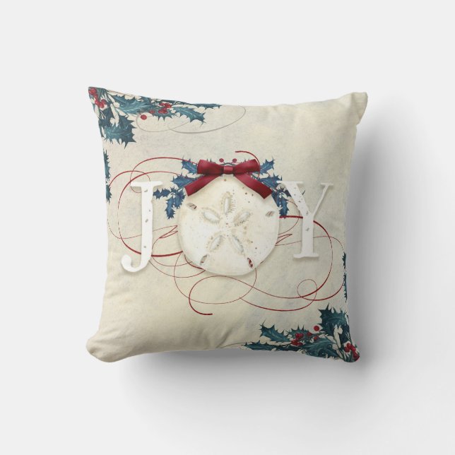 Christmas Beach Coastal Joy Sand Dollar Blue Holly Kissen (Vorderseite)