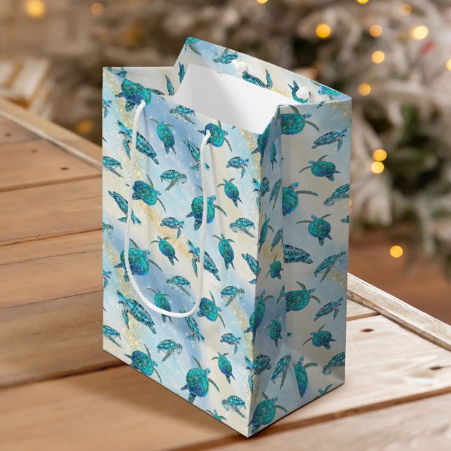 Christmas Beach Sea Turtle Glitzer Sparkor Mittlere Geschenktüte (Von Creator hochgeladen)
