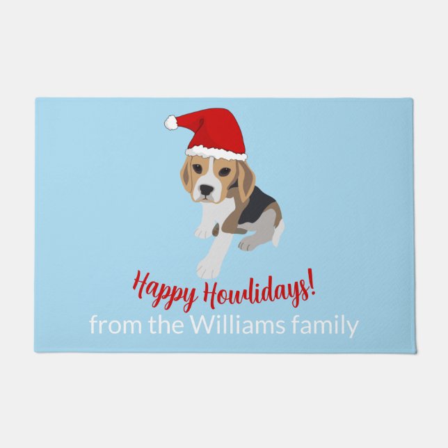 CHRISTMAS BEAGLE PUPPING IN RED XMAS WEIHNACHTSMAN FUßMATTE (Vorderseite)