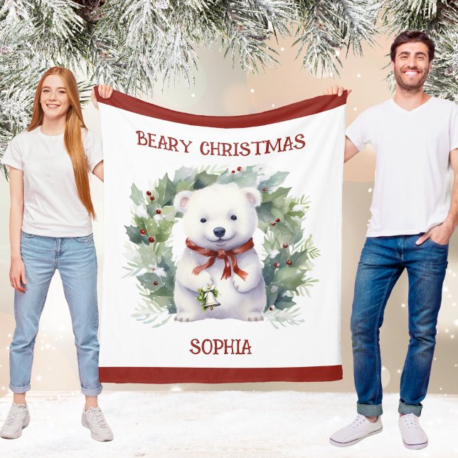 Christmas Bear Blanket for Kids With Name Fleecedecke (Christmas Bear Blanket for Kids With Name)