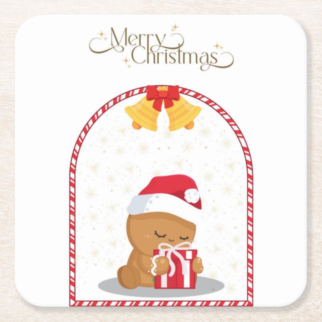 Christmas Bear Gift Coaster Rechteckiger Pappuntersetzer (Vorderseite)