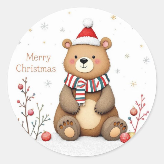 Christmas Bear Runder Aufkleber (Vorderseite)
