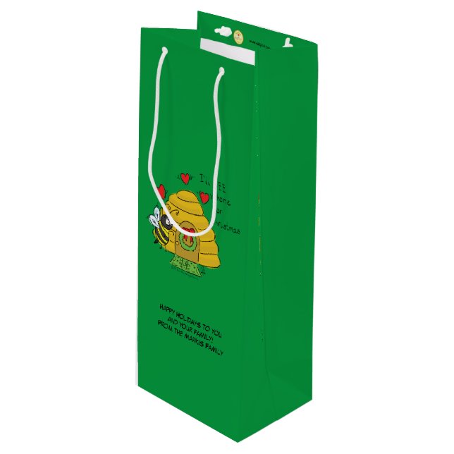 Christmas Bee Funny Holiday Cartoon Geschenktüte Für Weinflaschen (Vorderseite Schrägansicht)