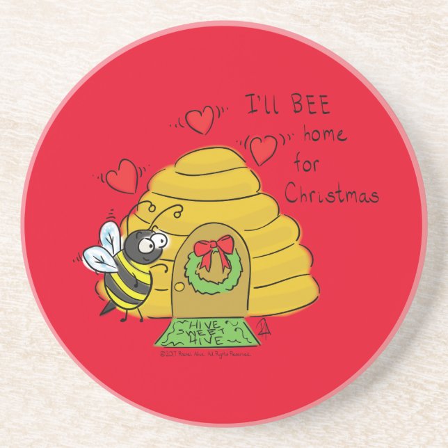 Christmas Bee Funny Holiday Cartoon Getränkeuntersetzer (Vorne)