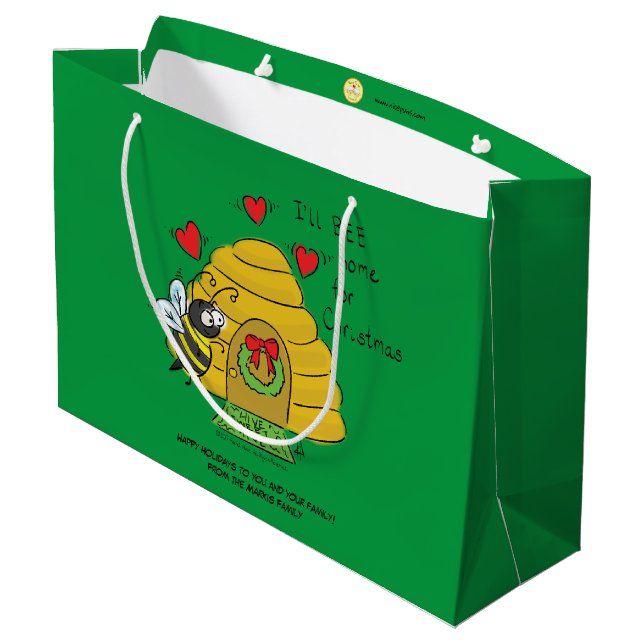 Christmas Bee Funny Holiday Cartoon Große Geschenktüte (Rückseite Schrägansicht)