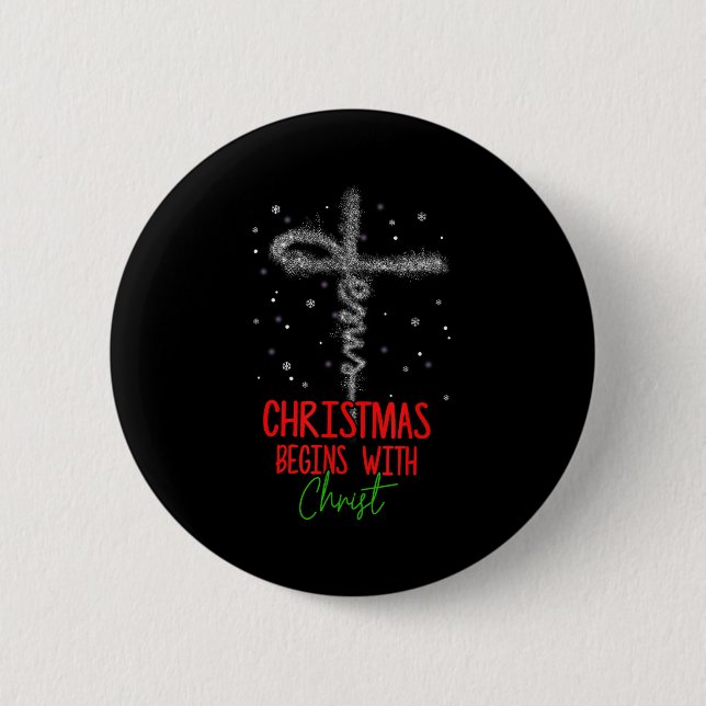 Christmas Begins With Christ Cross Christian Relig Button (Vorderseite)