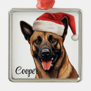 CHRISTMAS BELGISCHER MALINOIS HUND MIT WEIHNACHTSM ORNAMENT AUS METALL
