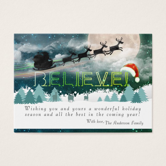 Christmas BELIEVE Reindeer Sleigh Holiday Greeting (Vorderseite)
