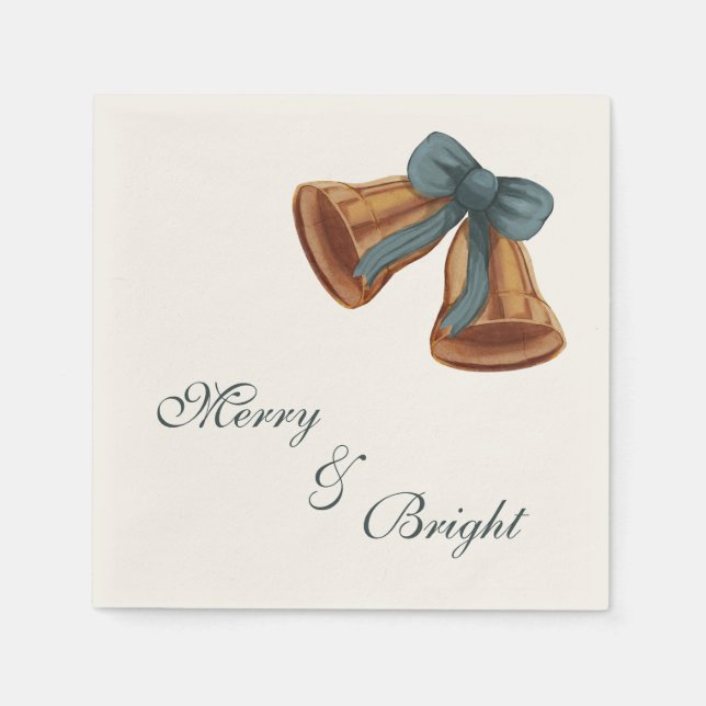 Christmas Bell Merry &Bright Napkin Serviette (Vorderseite)