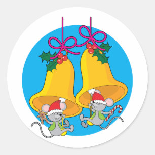 Christmas Bell Mice Runder Aufkleber
