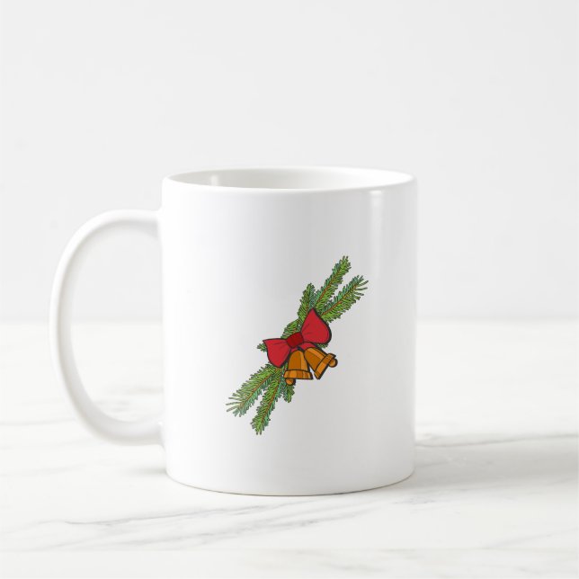 Christmas Bell Print with Pine & red bow wall art Kaffeetasse (Links)