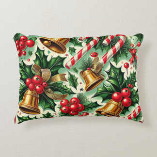 Christmas Bells holly candy canes art pattern Dekokissen