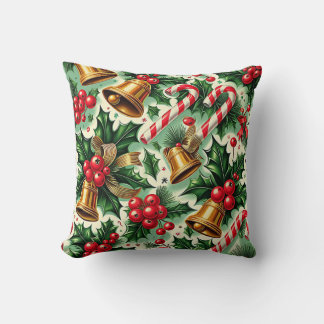 Christmas Bells holly candy canes art pattern Kissen