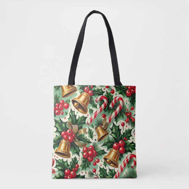 Christmas Bells holly candy canes art pattern Tasche (Vorderseite)