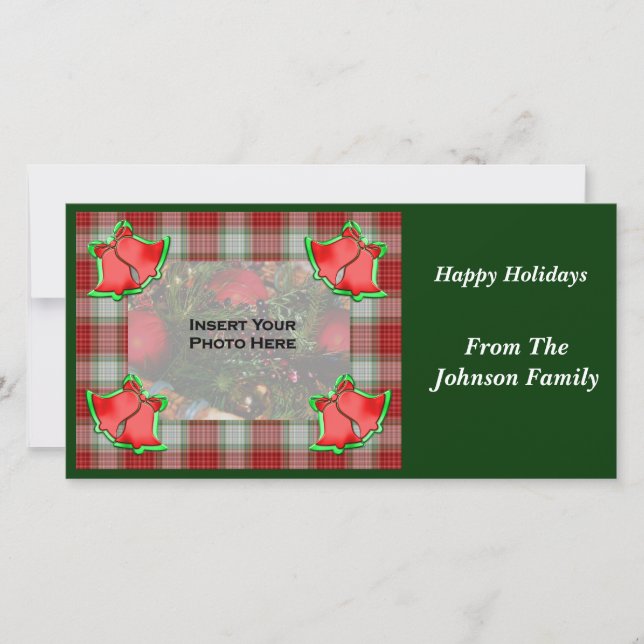 Christmas Bells Red Plaid Carte photo de vacances (Devant)