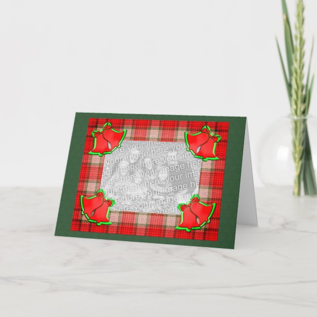 Christmas Bells Red Plaid Carte photo de vacances (Devant)