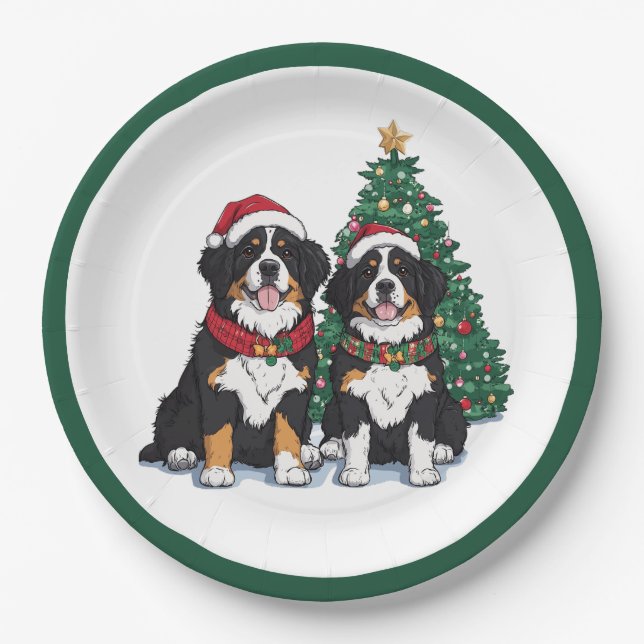 Christmas Bernese Mountain Dogs Pappteller (Vorderseite)